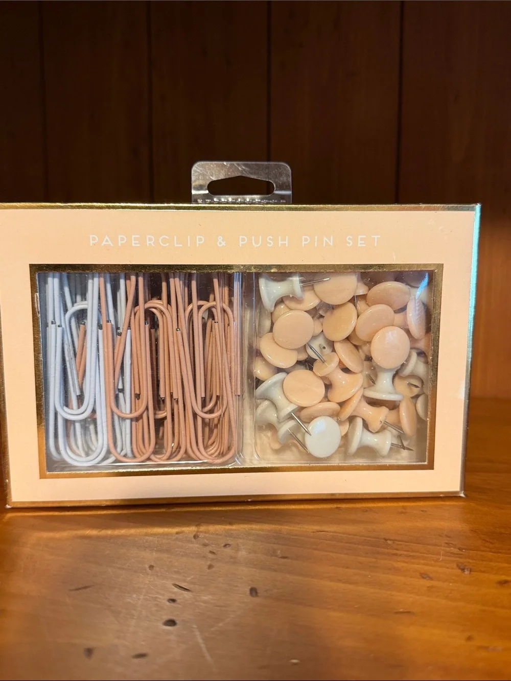 Large Neutral Paperclip & Push Pin Set — pinkish Beige and White.